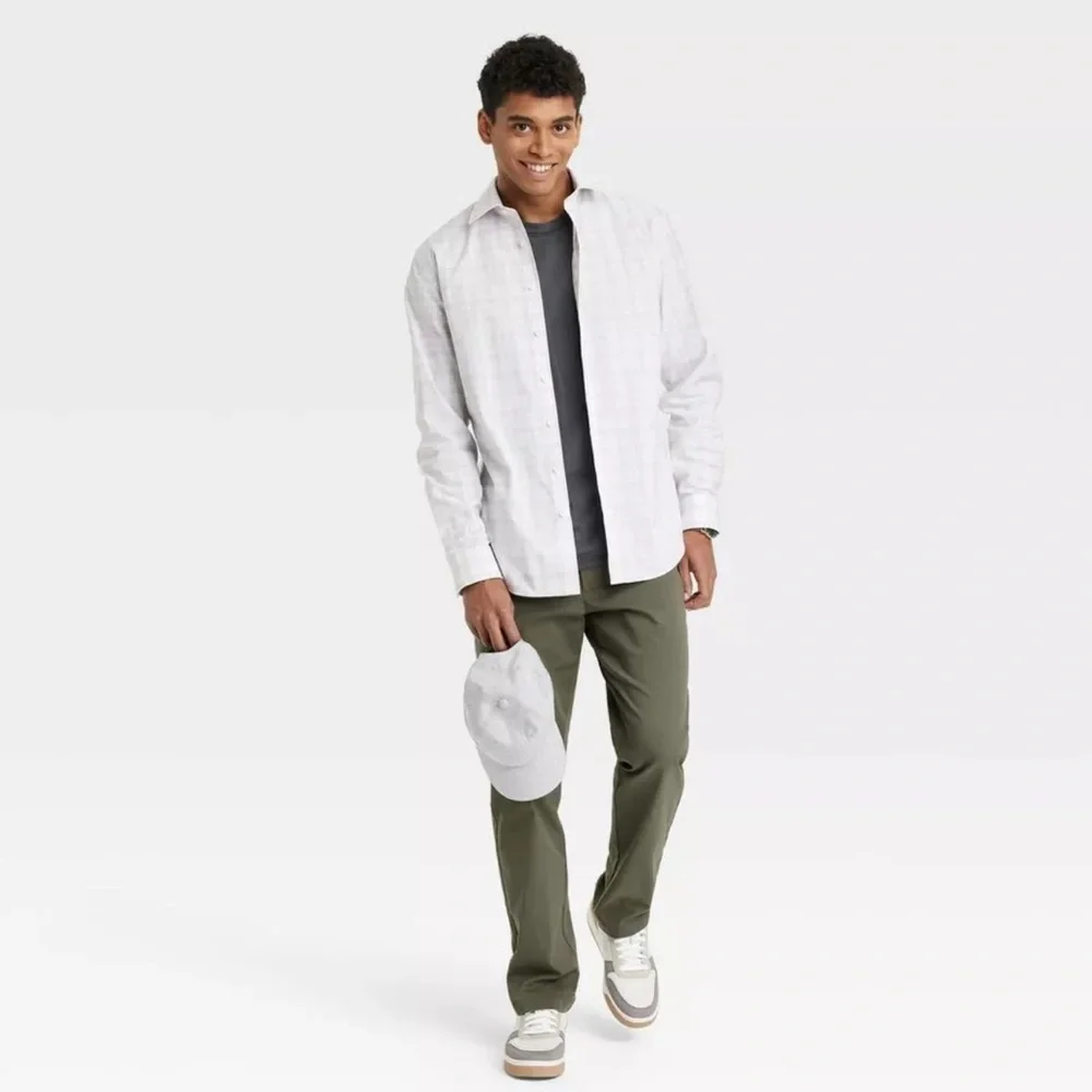 Men's Grid Windowpane Checkered Button Down Shirt - Picture 9 of 10